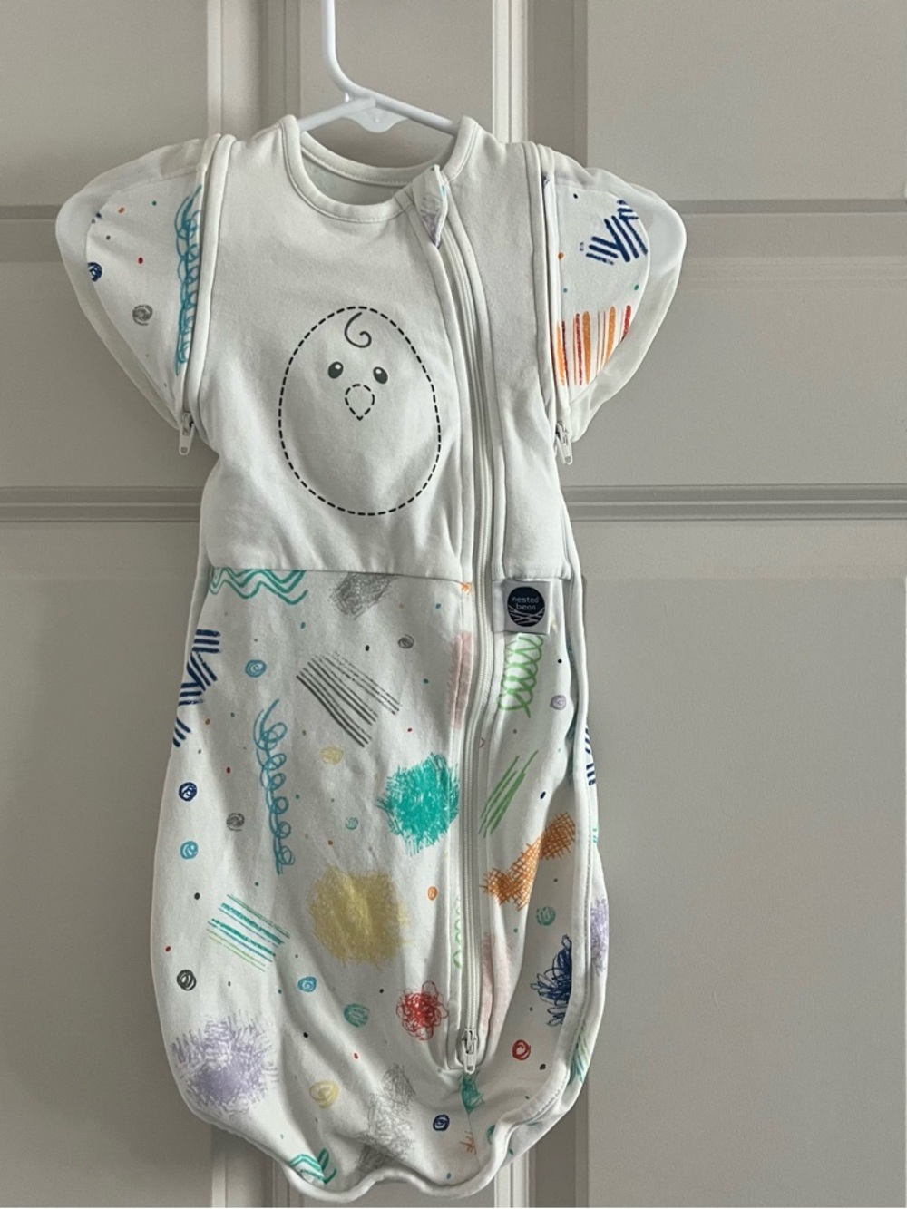 Nested Bean White Baby Gown with Multicolor Scribble Prints